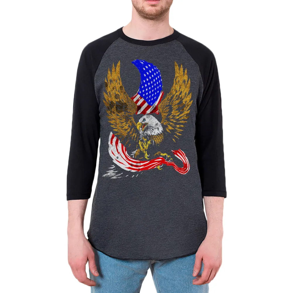 July 4th Screaming Bald Eagle of Freedom Adult Long Sleeve Raglan T-Shirt sold by Old Glory