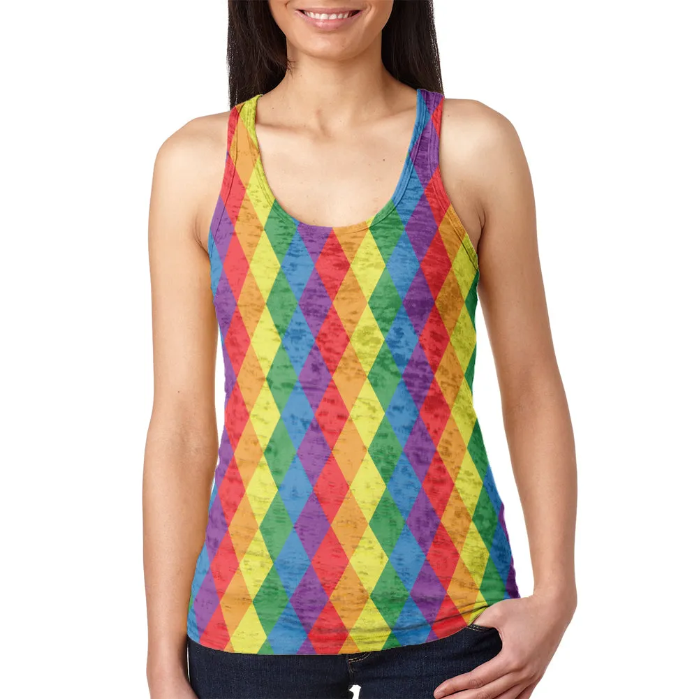LGBT Jester Gay Pride Parade Costume Juniors Burnout Racerback Tank Top sold by Old Glory