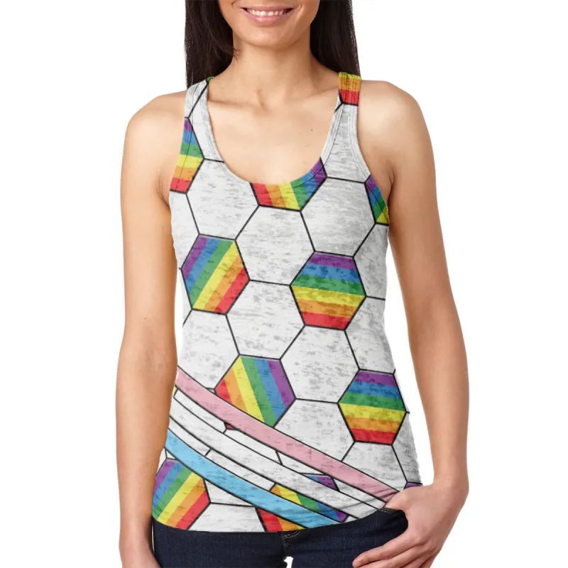 LGBT World Cup LGBT Pride Soccer Ball Juniors Burnout Racerback Tank Top sold by Old Glory
