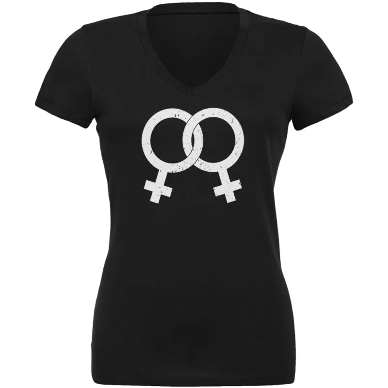 Lesbian Pride Distressed Symbol Juniors V-Neck T Shirt sold by Old Glory