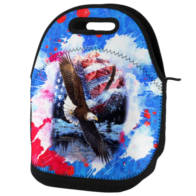 4th of July American Flag Bald Eagle Splatter Lunch Tote Bag sold by Old Glory