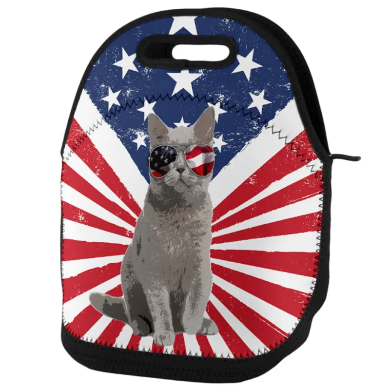 4th Of July Meowica America Patriot Cat Lunch Tote Bag sold by Old Glory