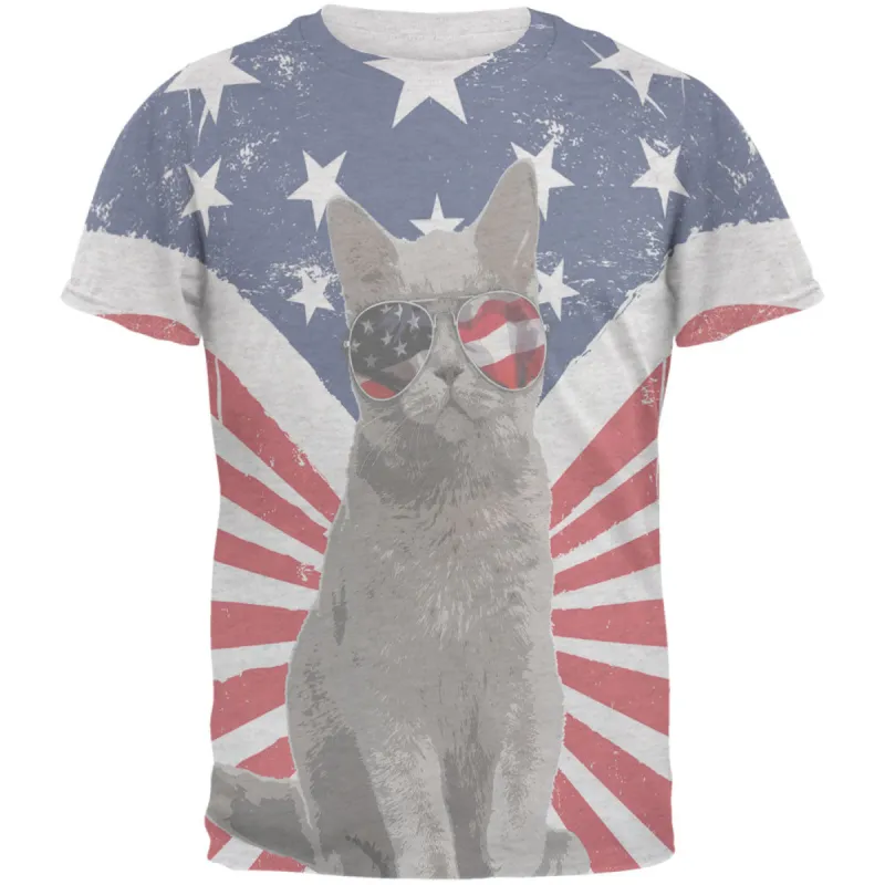 4th Of July Meowica America Patriot Cat Mens Soft T Shirt sold by Old Glory