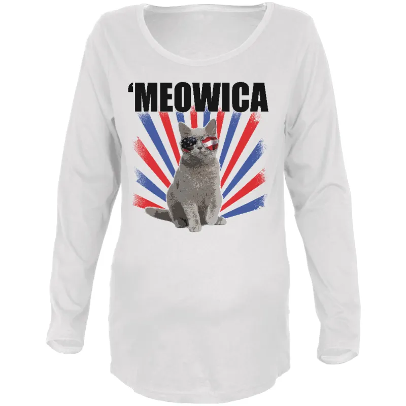 4th Of July Meowica America Patriot Cat Maternity Soft Long Sleeve T Shirt sold by Old Glory