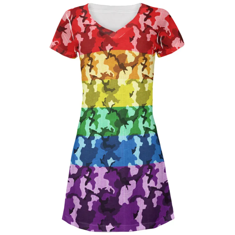 LGBT Camo Pride In The Military Juniors V-Neck Beach Cover-Up Dress sold by Old Glory