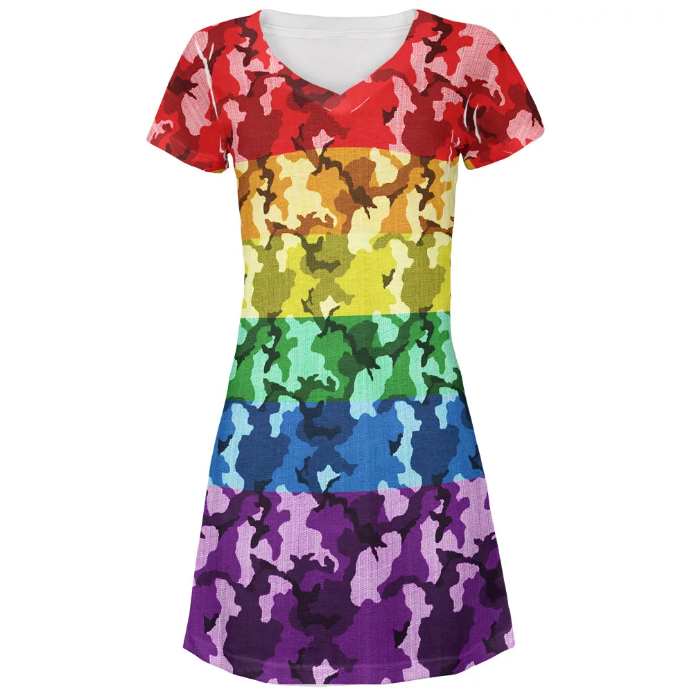 LGBT Camo Pride In The Military Juniors V-Neck Beach Cover-Up Dress sold by Old Glory