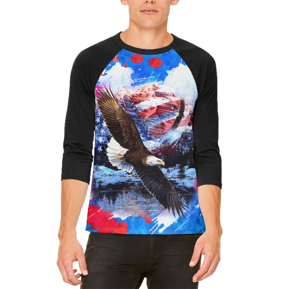 4th of July Jan Martin McGuire American Flag with Bald Eagle Mens Raglan T Shirt sold by Old Glory