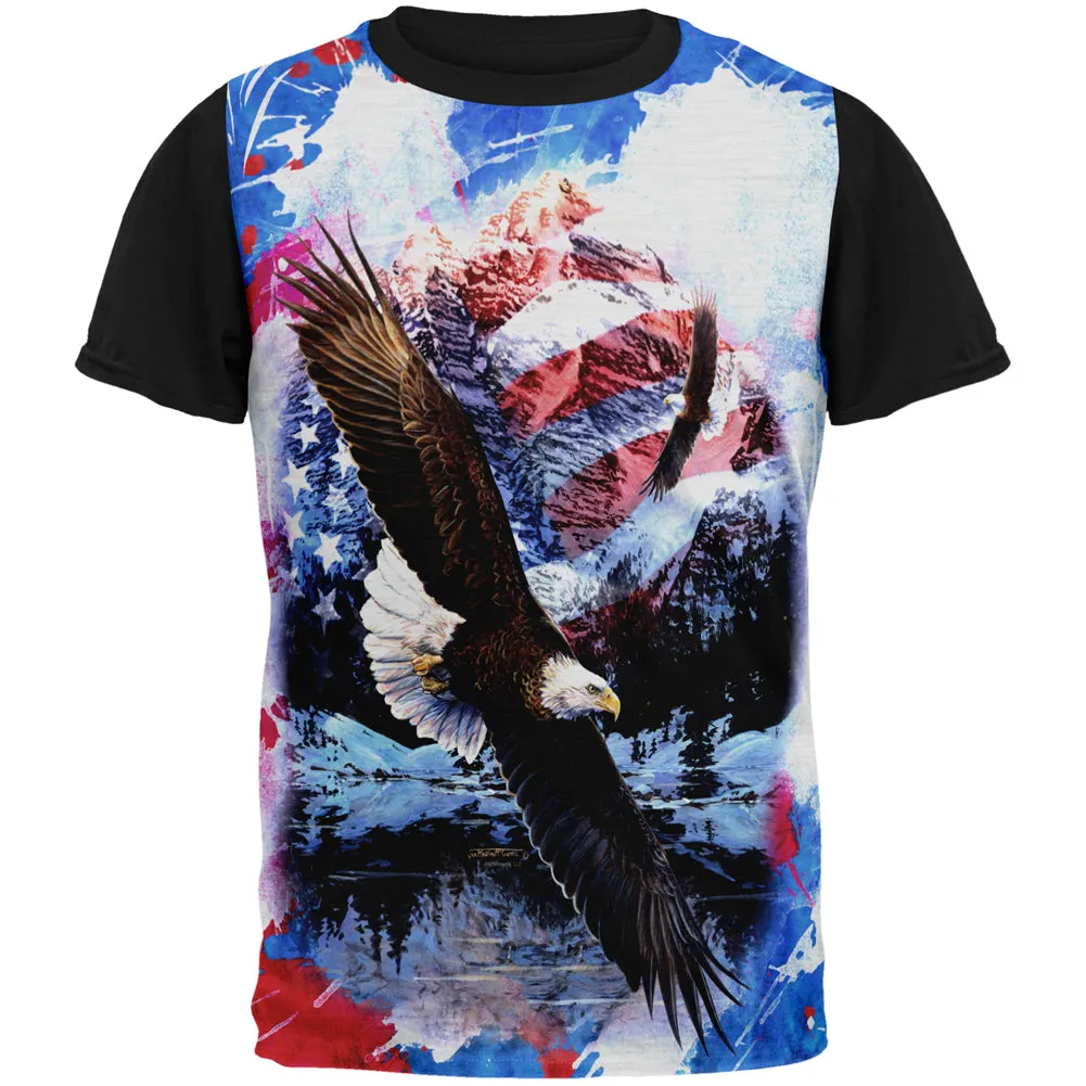 4th of July American Flag Bald Eagle Splatter All Over Mens Black Back T Shirt sold by Old Glory