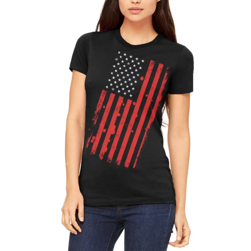 4th of July Distressed Offset American Flag Juniors Soft T Shirt sold by Old Glory