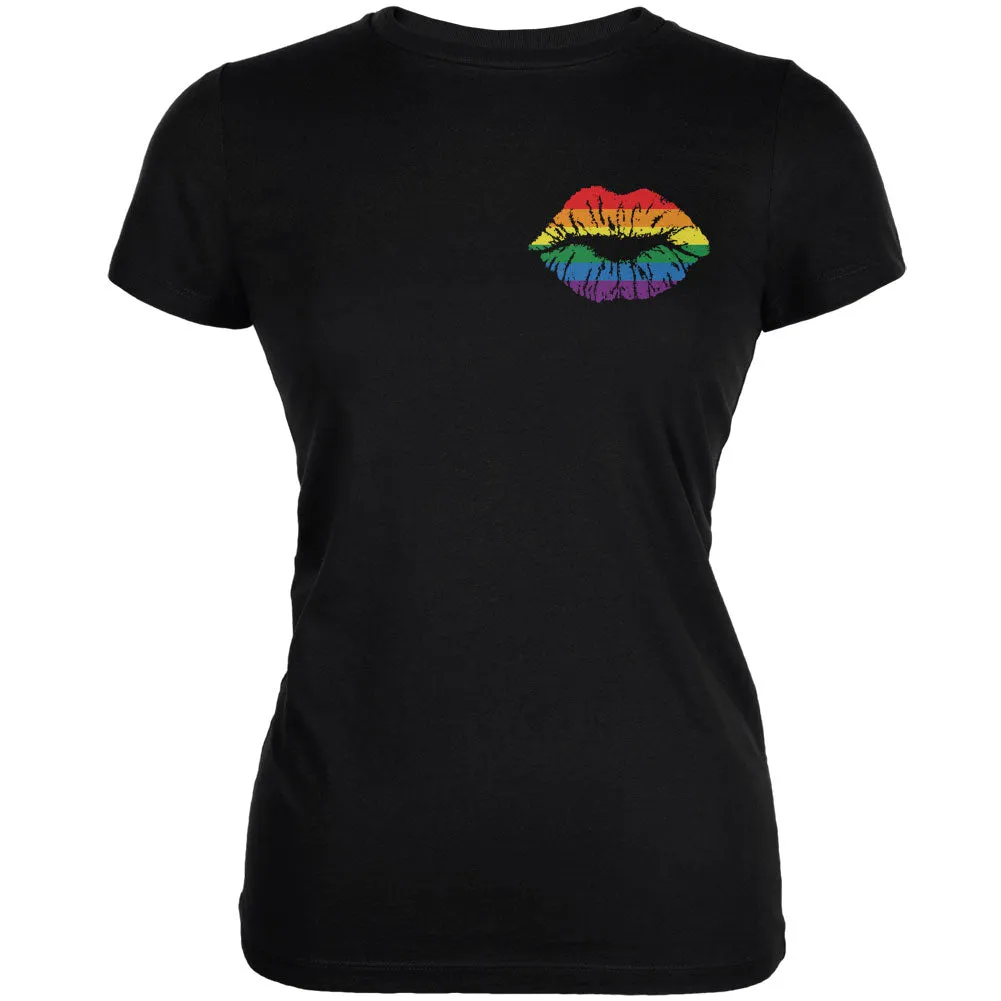 LGBT Rainbow Pride Flag Kiss Lips Black Juniors Soft T-Shirt sold by Old Glory