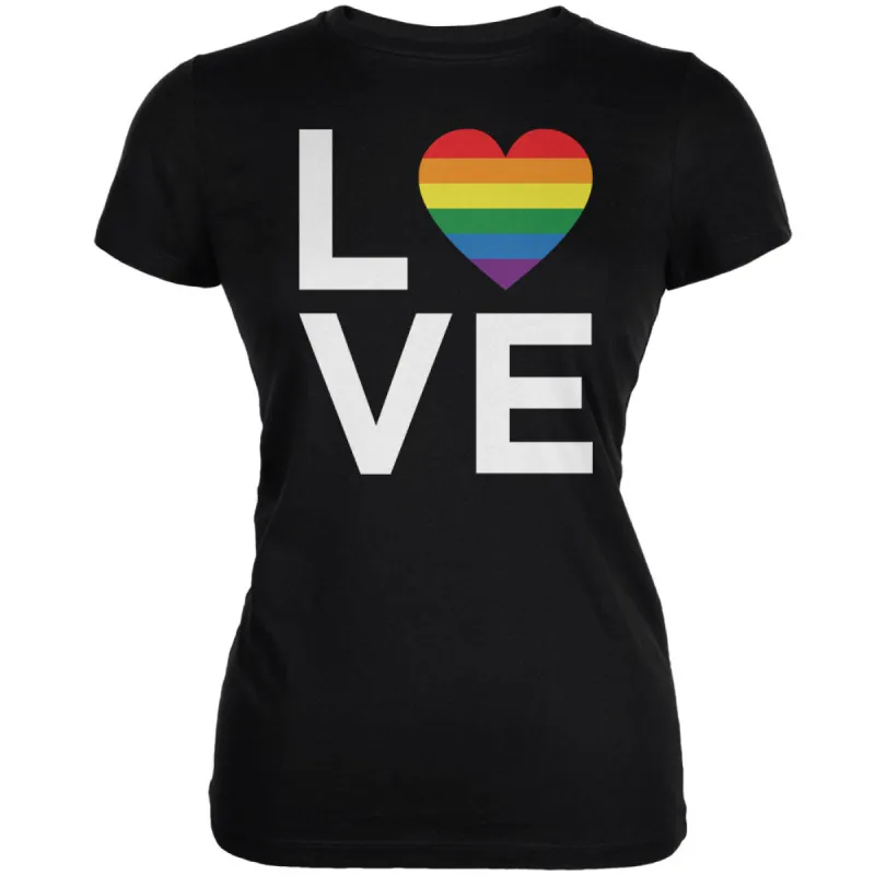 LGBT Love Stacked Heart Black Juniors Soft T-Shirt sold by Old Glory