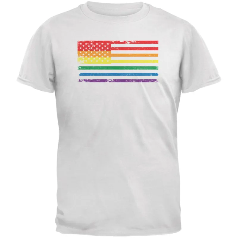 LGBT American Flag Distressed White Adult T-Shirt sold by Old Glory