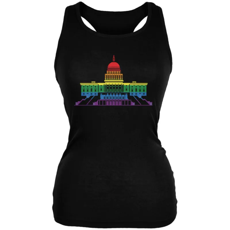 LGBT Gay Pride Capitol Building USA Black Juniors Soft Tank Top sold by Old Glory