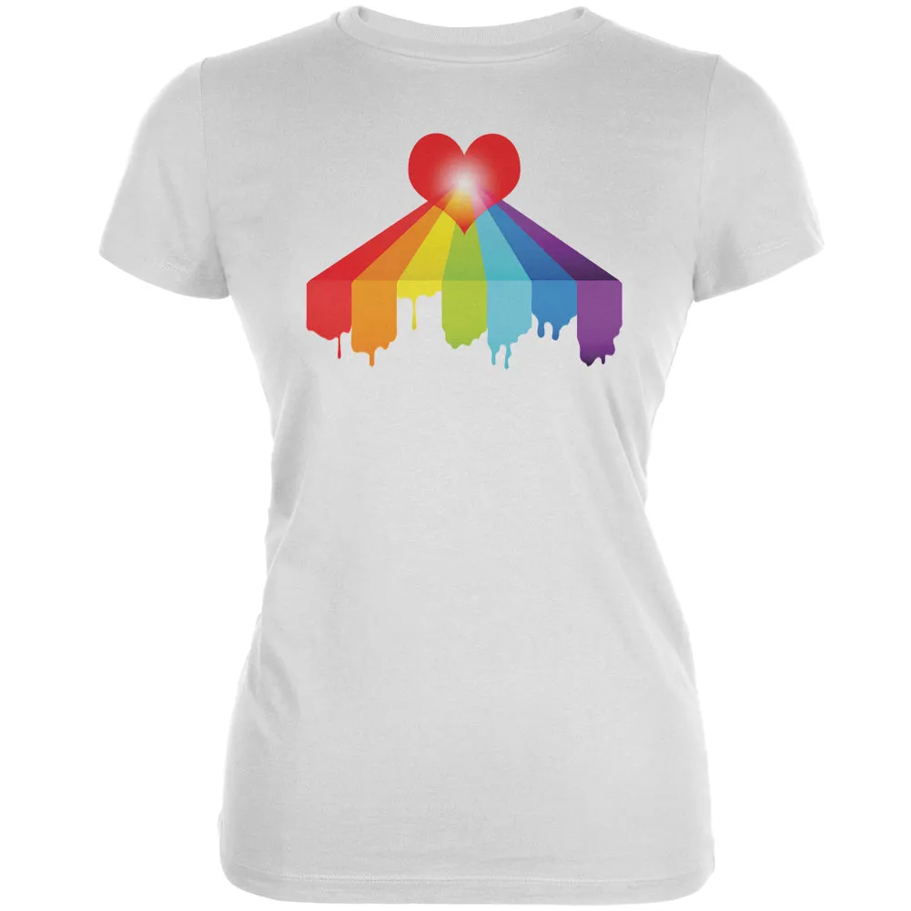 Rainbow Bleeding Heart LGBT Pride White Juniors Soft T-Shirt sold by Old Glory
