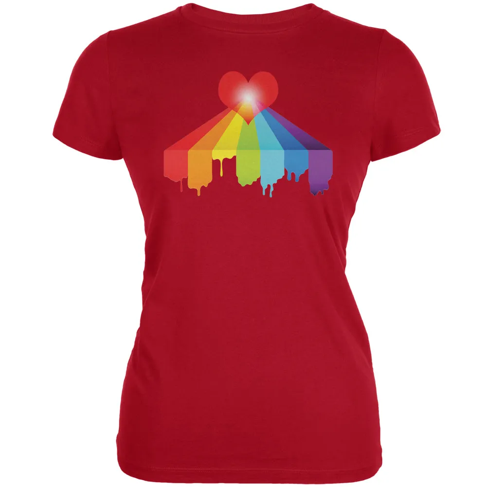 Rainbow Bleeding Heart LGBT Pride Red Juniors Soft T-Shirt sold by Old Glory