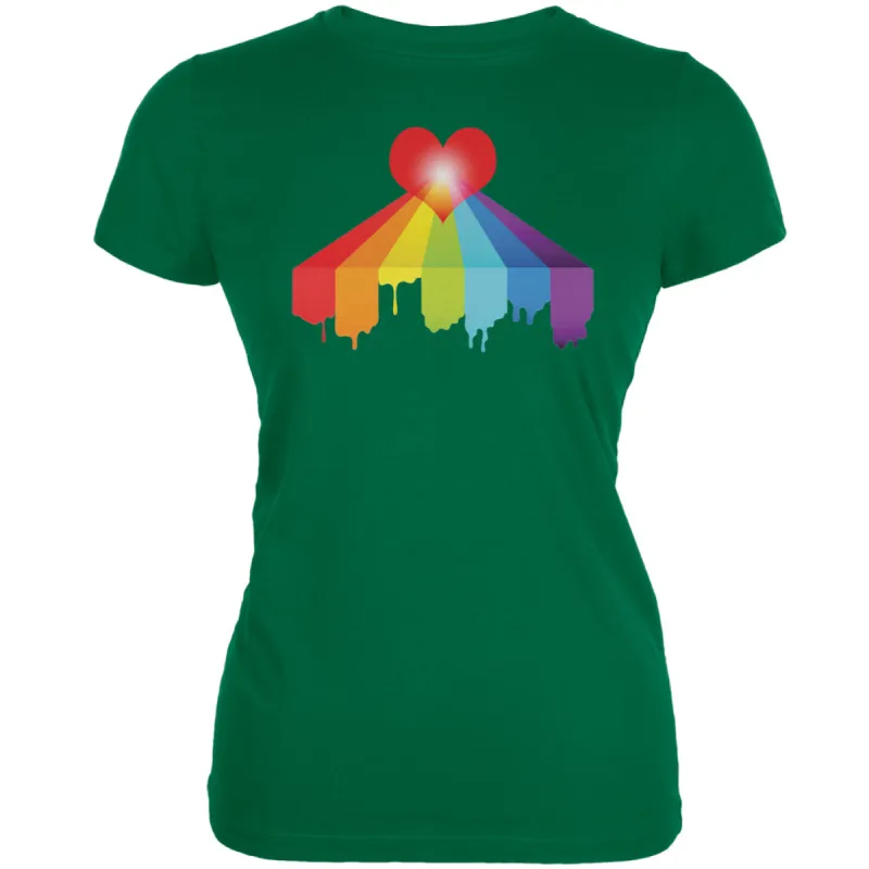 Rainbow Bleeding Heart LGBT Pride Kelly Green Juniors Soft T-Shirt sold by Old Glory
