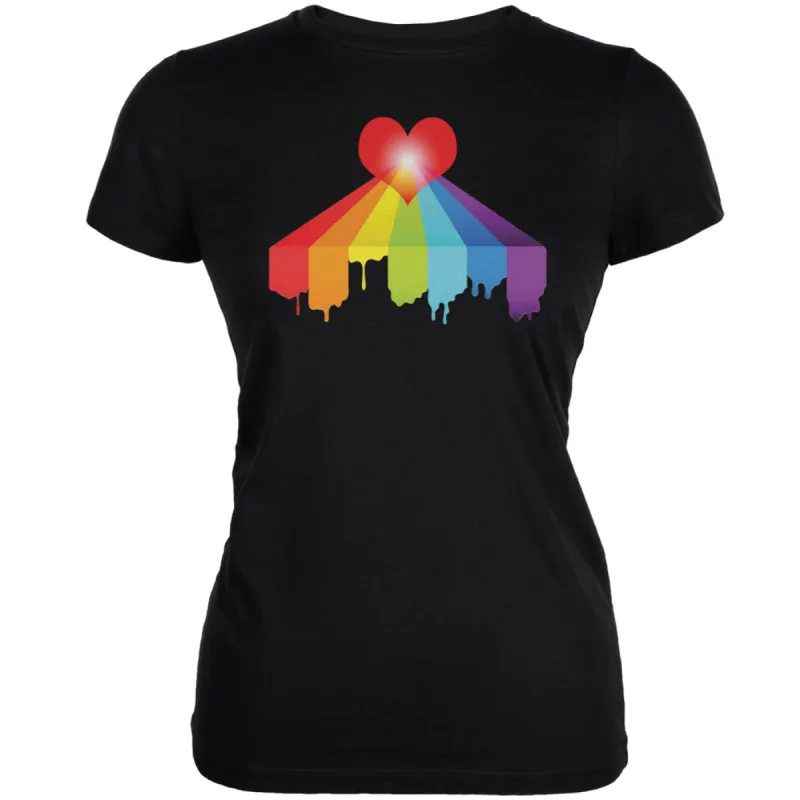Rainbow Bleeding Heart LGBT Pride Black Juniors Soft T-Shirt sold by Old Glory