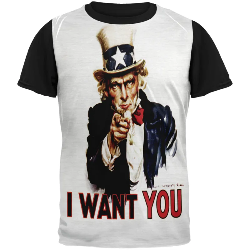 4th of July Uncle Sam Wants You Adult Black Back T-Shirt sold by Old Glory