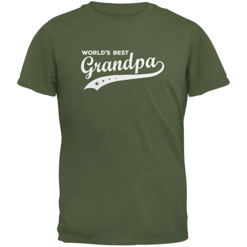 Father's Day - World's Best Grandpa Military Green Adult T-Shirt sold by Old Glory