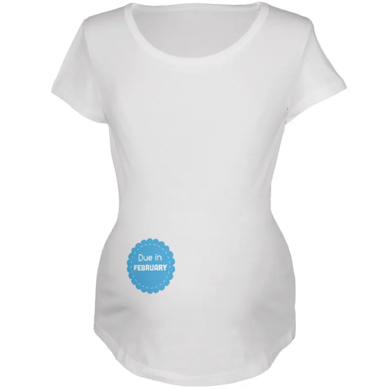 Due in February Blue Boy Badge White Maternity Soft T-Shirt sold by Old Glory