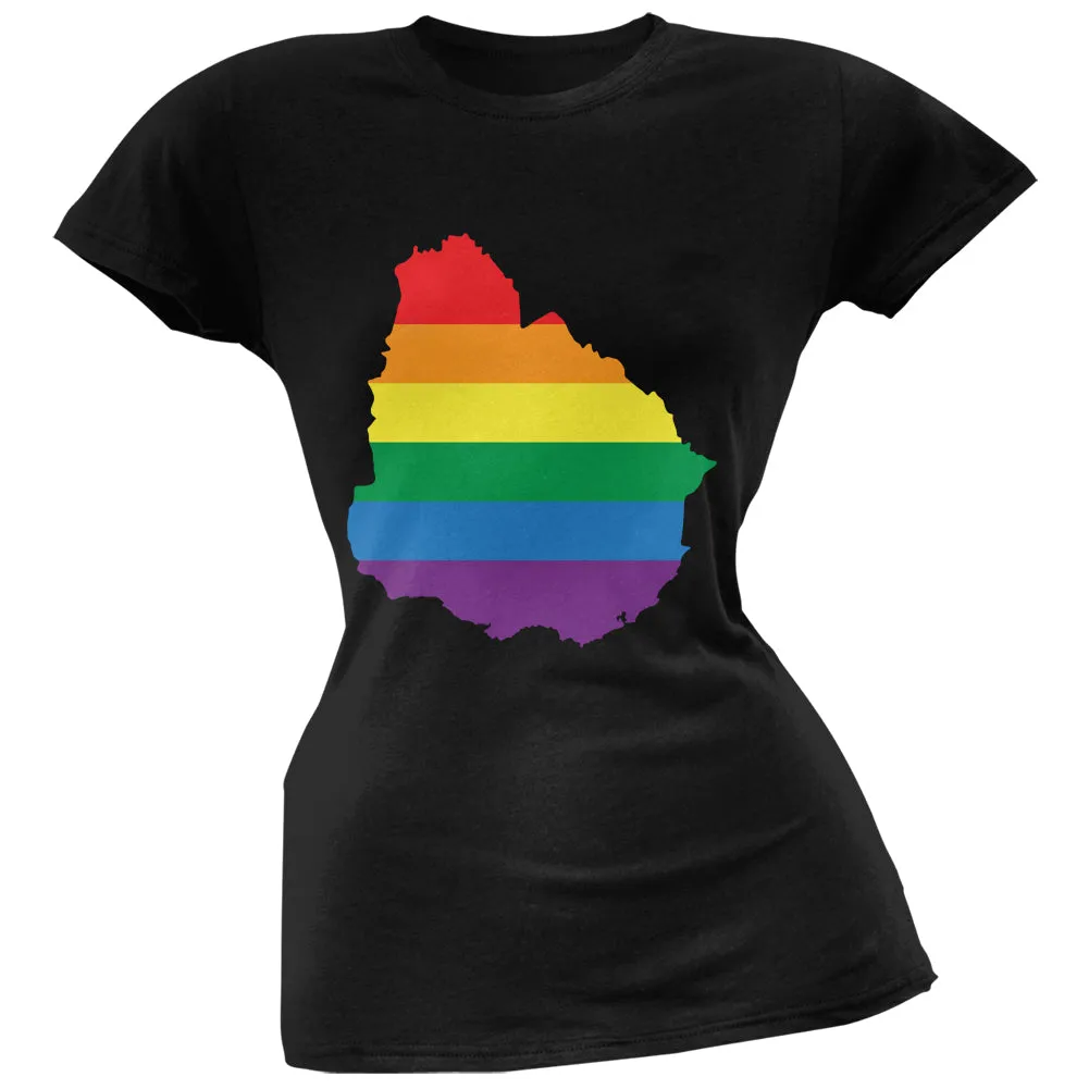 Uruguay LGBT Lesbian Pride Rainbow Black Juniors Soft T-Shirt sold by Old Glory