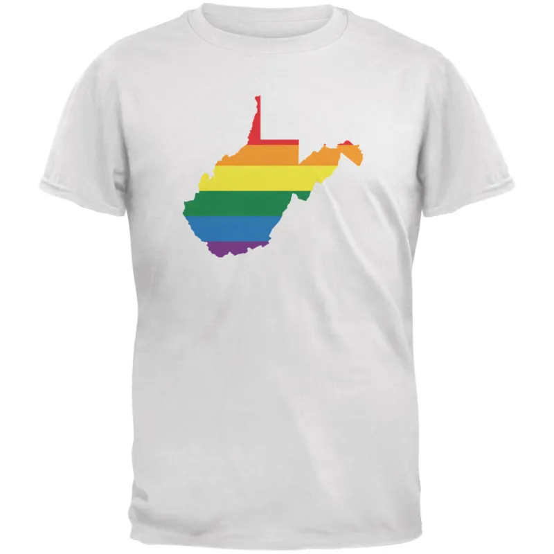 West Virginia LGBT Gay Pride Rainbow White Adult T-Shirt sold by Old Glory