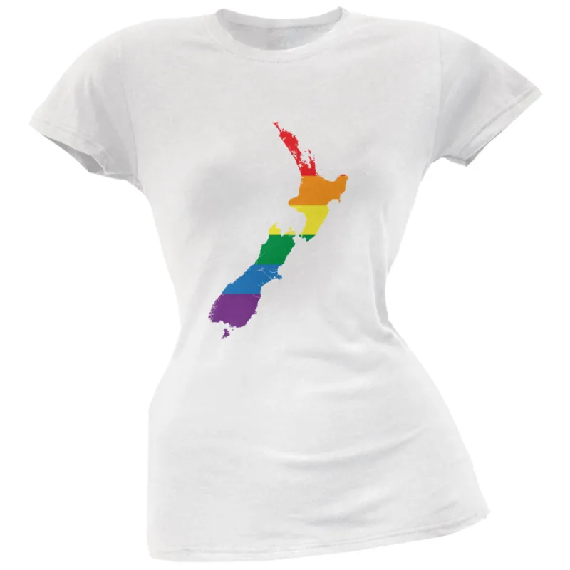 New Zealand LGBT Lesbian Pride Rainbow White Juniors Soft T-Shirt sold by Old Glory