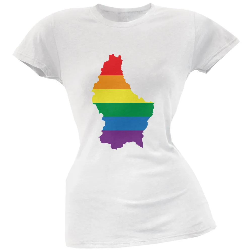 Luxembourg LGBT Lesbian Pride Rainbow White Juniors Soft T-Shirt sold by Old Glory
