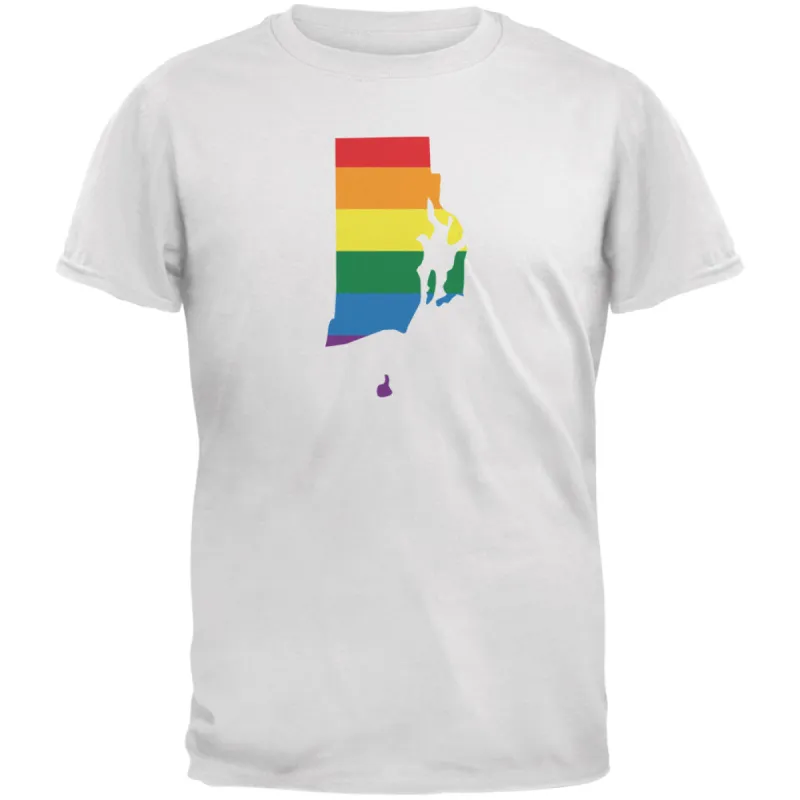 Rhode Island LGBT Gay Pride Rainbow White Adult T-Shirt sold by Old Glory