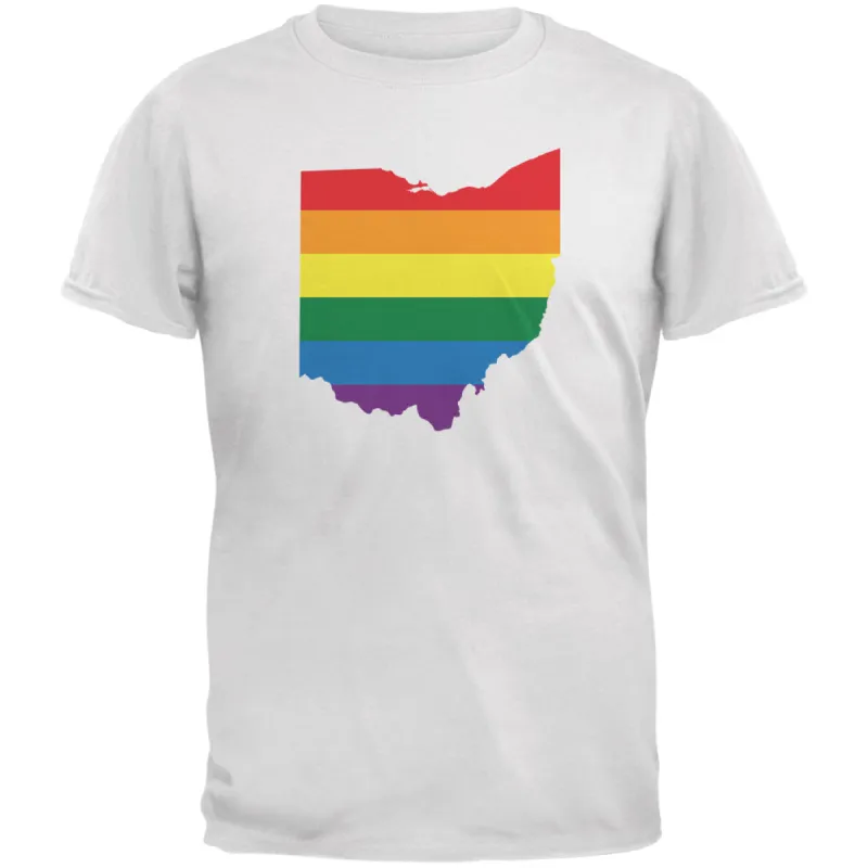 Ohio LGBT Gay Pride Rainbow White Adult T-Shirt sold by Old Glory