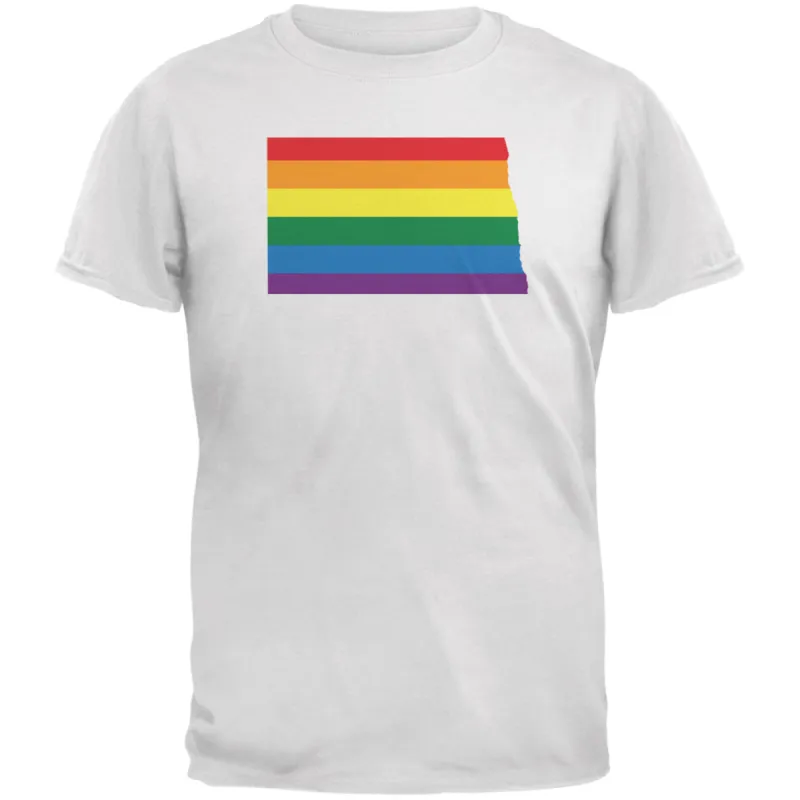 North Dakota LGBT Gay Pride Rainbow White Adult T-Shirt sold by Old Glory