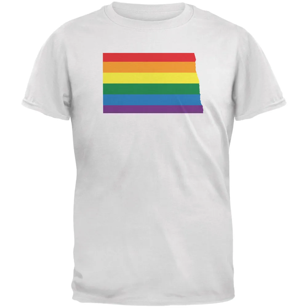 North Dakota LGBT Gay Pride Rainbow White Adult T-Shirt sold by Old Glory