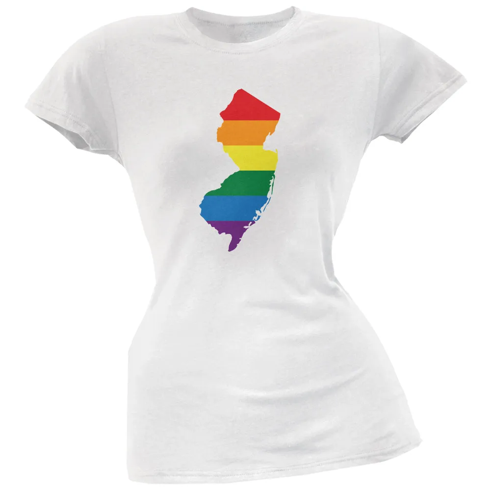 New Jersey LGBT Lesbian Pride Rainbow White Juniors Soft T-Shirt sold by Old Glory
