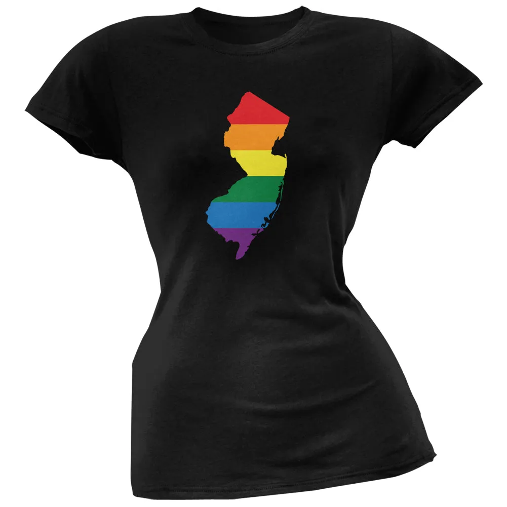 New Jersey LGBT Lesbian Pride Rainbow Black Juniors Soft T-Shirt sold by Old Glory