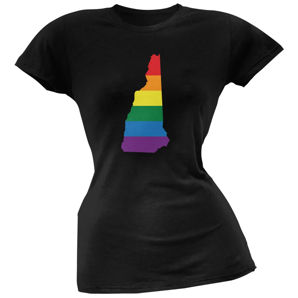 New Hampshire LGBT Lesbian Pride Rainbow Black Juniors Soft T-Shirt sold by Old Glory