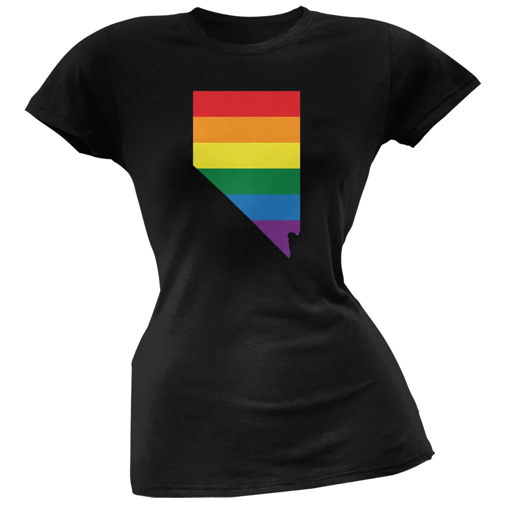 Nevada LGBT Lesbian Pride Rainbow Black Juniors Soft T-Shirt sold by Old Glory