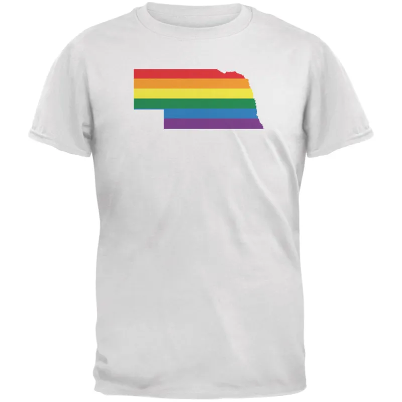 Nebraska LGBT Gay Pride Rainbow White Adult T-Shirt sold by Old Glory