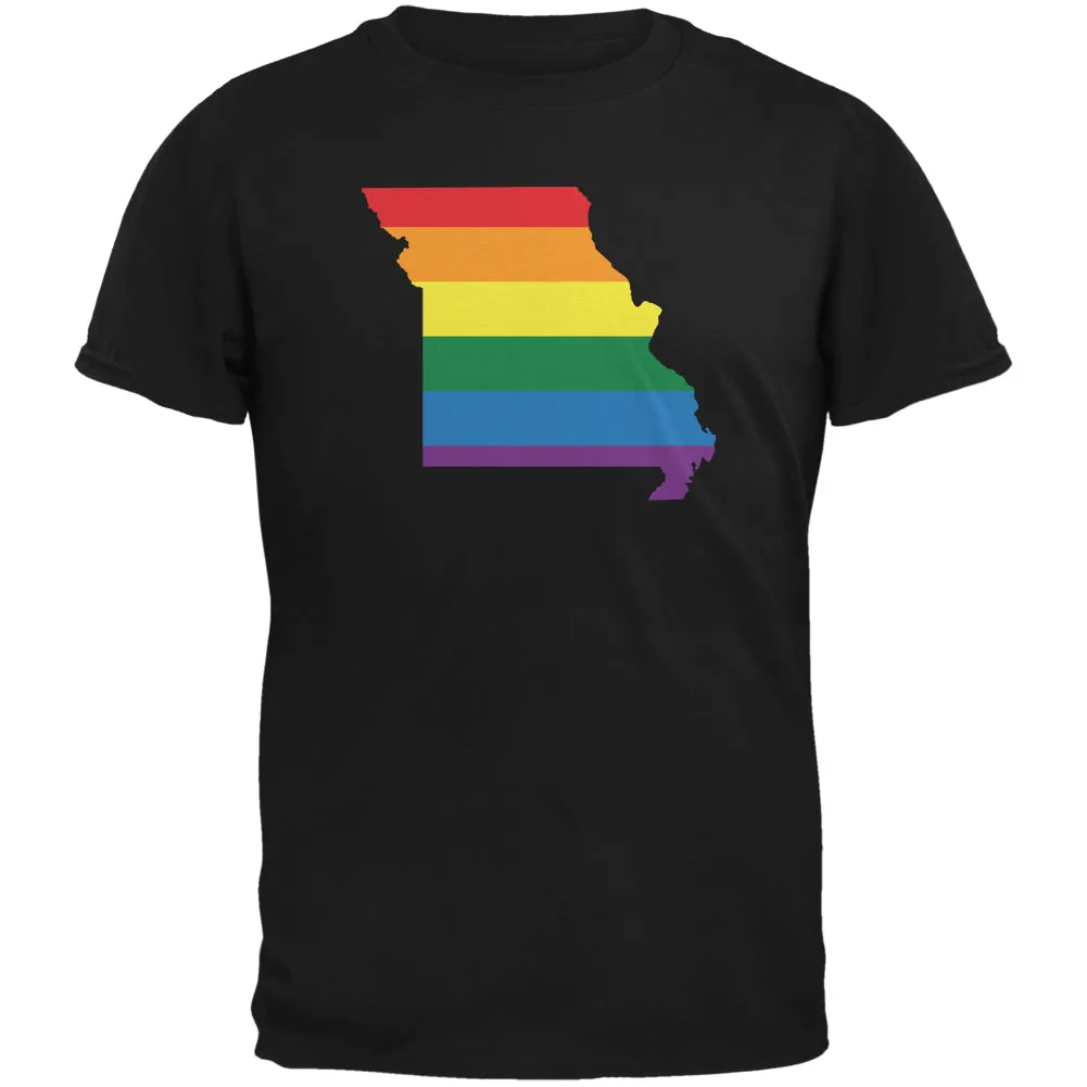 Missouri LGBT Gay Pride Rainbow Black Adult T-Shirt sold by Old Glory