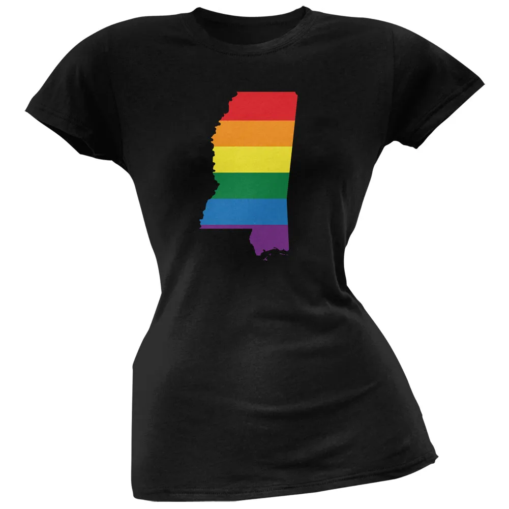 Mississippi LGBT Lesbian Pride Rainbow Black Juniors Soft T-Shirt sold by Old Glory