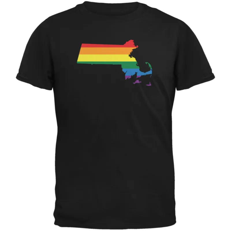 Massachusetts LGBT Gay Pride Rainbow Black Adult T-Shirt sold by Old Glory