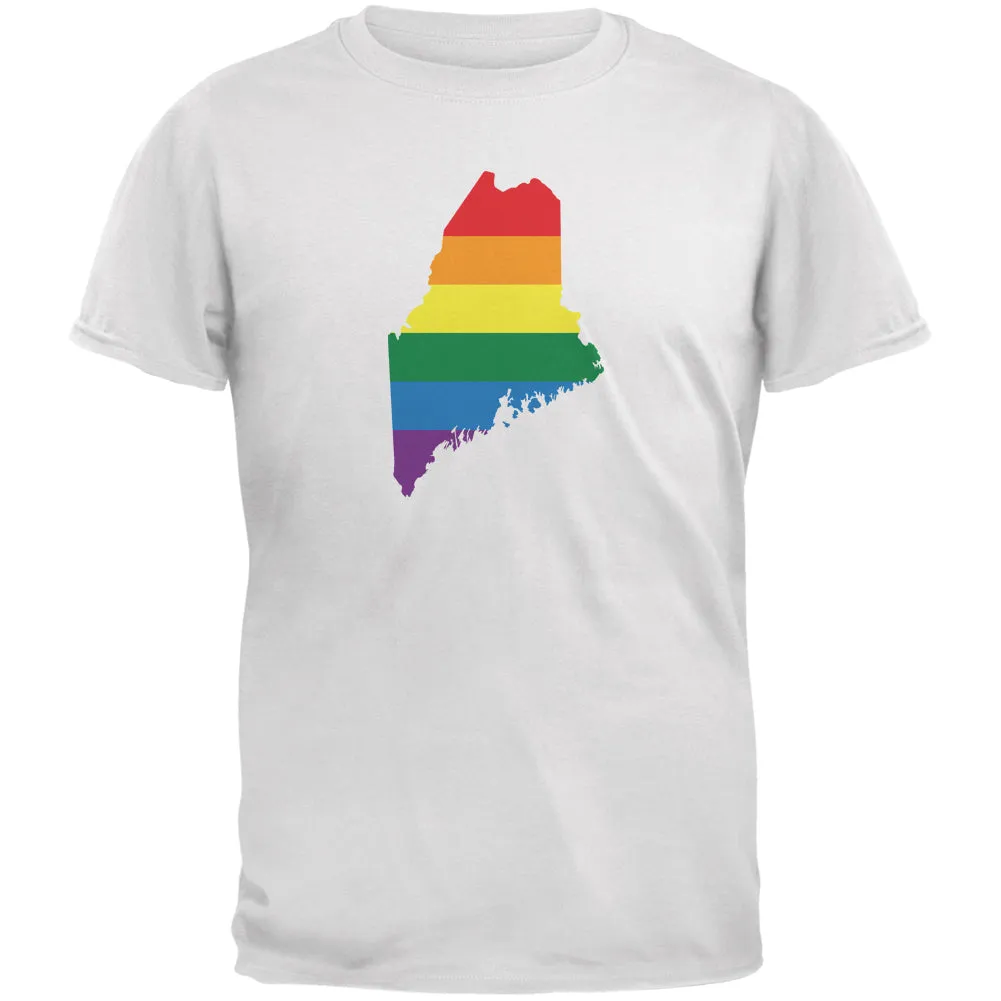Maine LGBT Gay Pride Rainbow White Adult T-Shirt sold by Old Glory