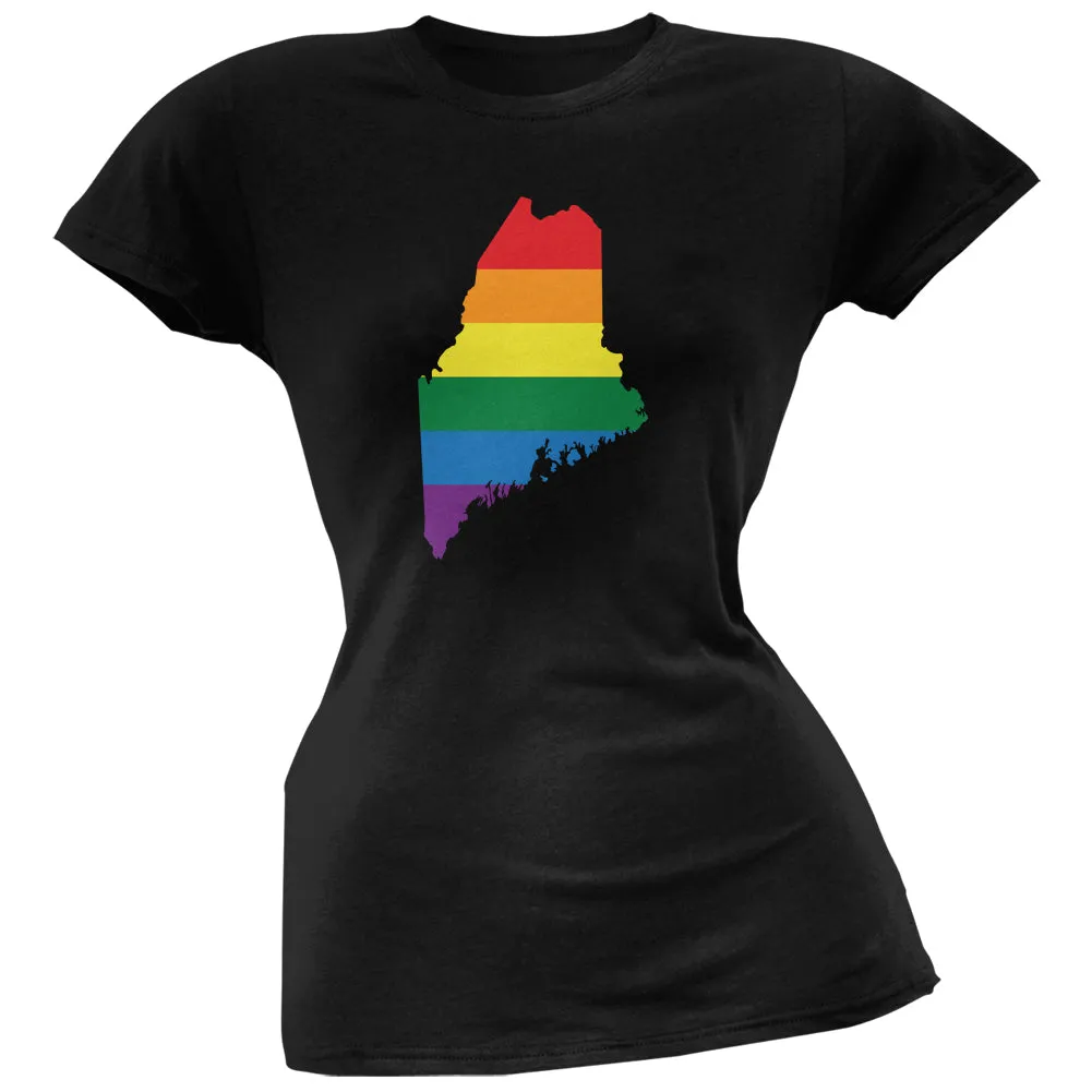 Maine LGBT Lesbian Pride Rainbow Black Juniors Soft T-Shirt sold by Old Glory
