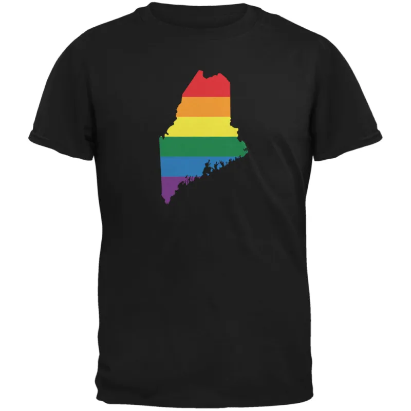 Maine LGBT Gay Pride Rainbow Black Adult T-Shirt sold by Old Glory