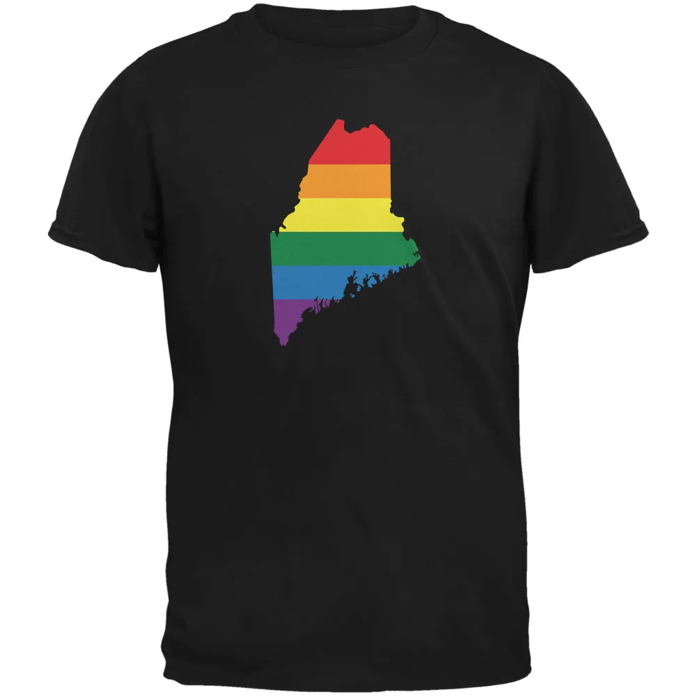 Maine LGBT Gay Pride Rainbow Black Adult T-Shirt sold by Old Glory