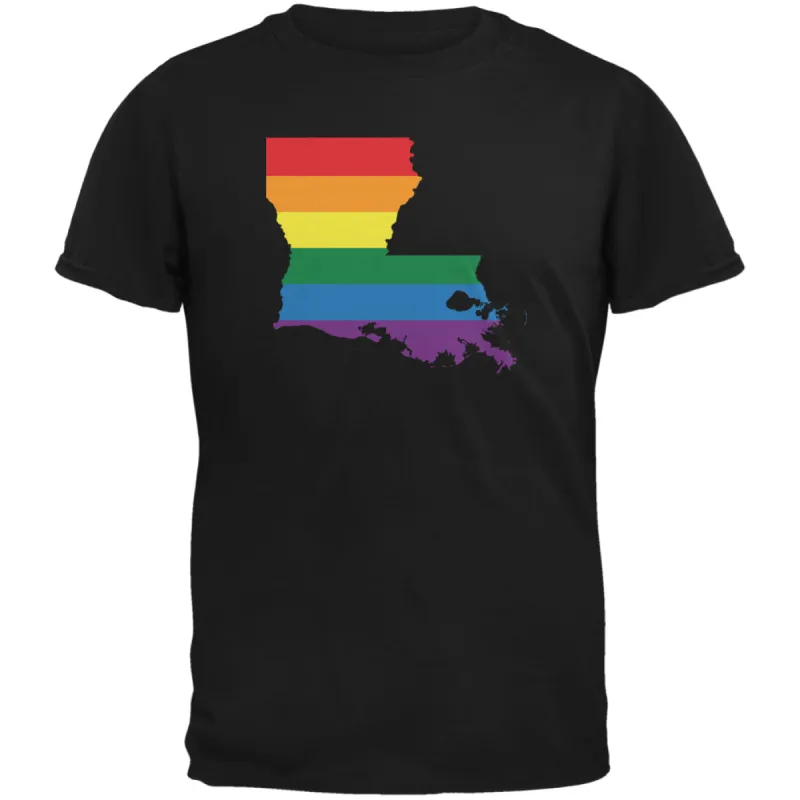 Louisiana LGBT Gay Pride Rainbow Black Adult T-Shirt sold by Old Glory