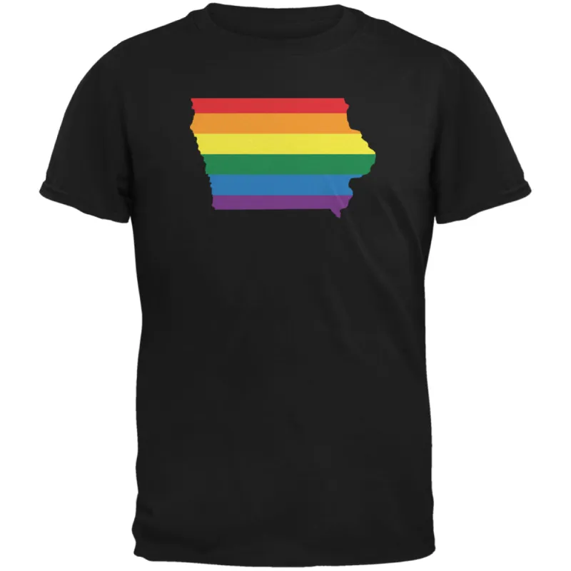 Iowa LGBT Gay Pride Rainbow Black Adult T-Shirt sold by Old Glory