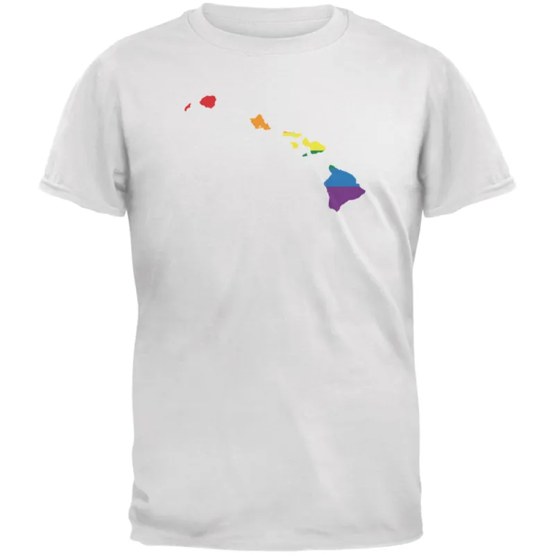 Hawaii LGBT Gay Pride Rainbow White Adult T-Shirt sold by Old Glory