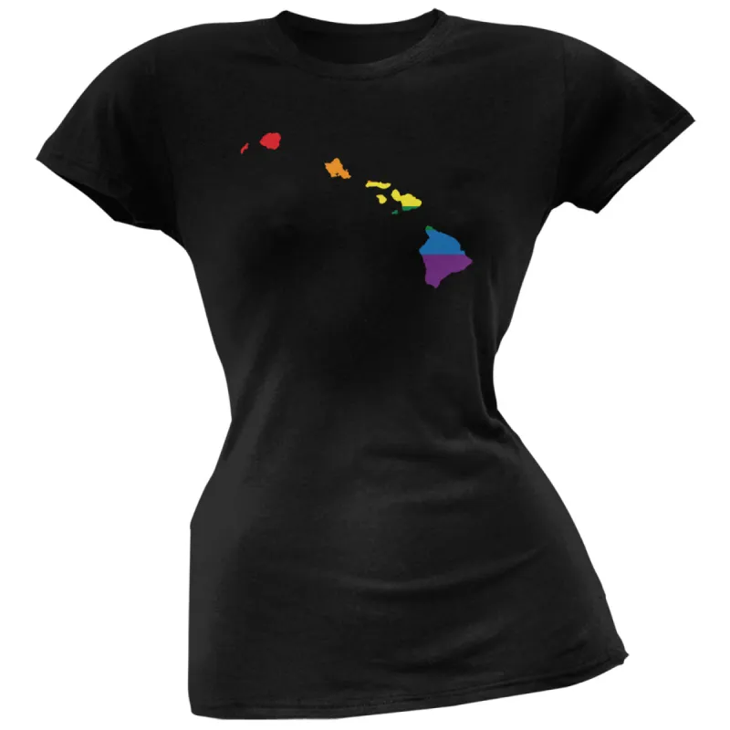 Hawaii LGBT Lesbian Pride Rainbow Black Juniors Soft T-Shirt made by Old Glory