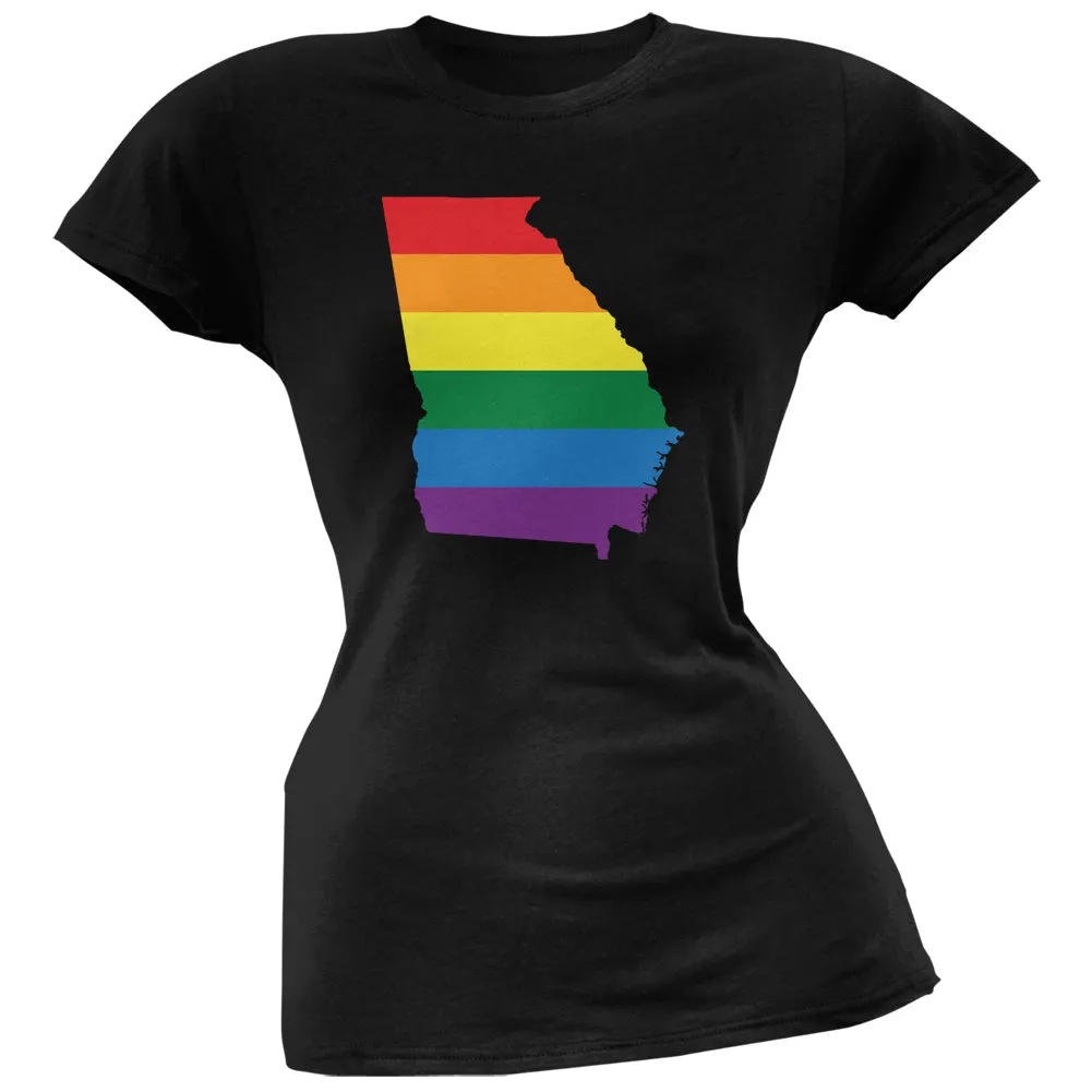 Georgia LGBT Lesbian Pride Rainbow Black Juniors Soft T-Shirt sold by Old Glory