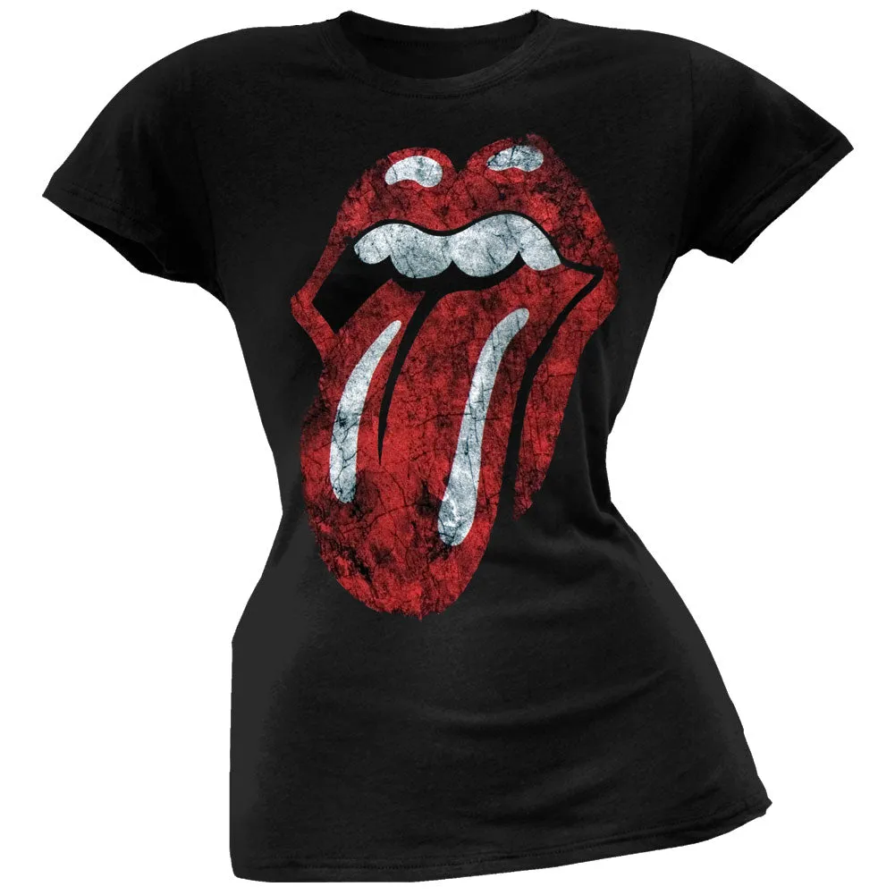 Rolling Stones - Distressed Tongue Black Juniors T-Shirt sold by Old Glory